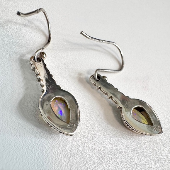 Natural Opal Handmade Sterling Silver Earrings (1.25”) - Picture 7 of 8